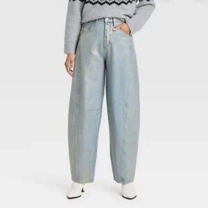 Universal Thread High Rise Curved Leg Barrel Jeans Metallic Party Blue Gold 4